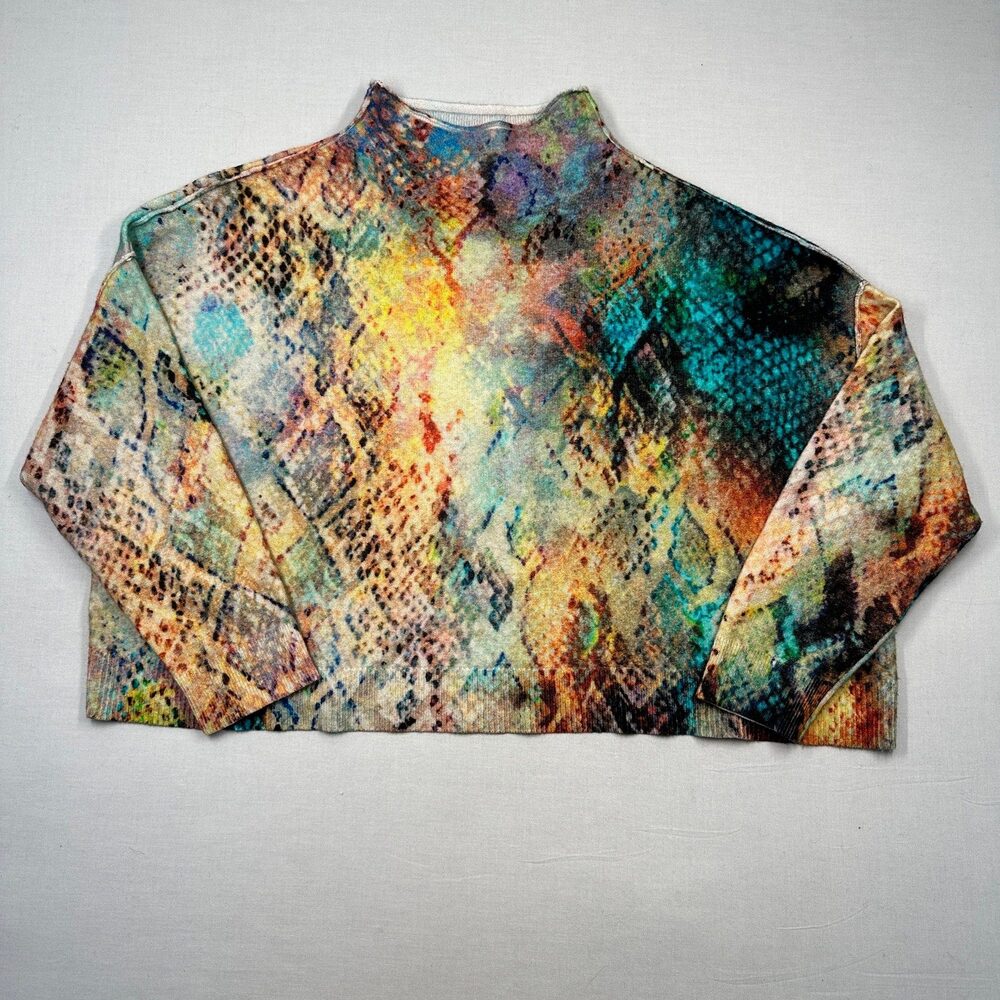 Maximalist Pilcro Cashmere Animal Print Cropped Mock Neck Sweater MP